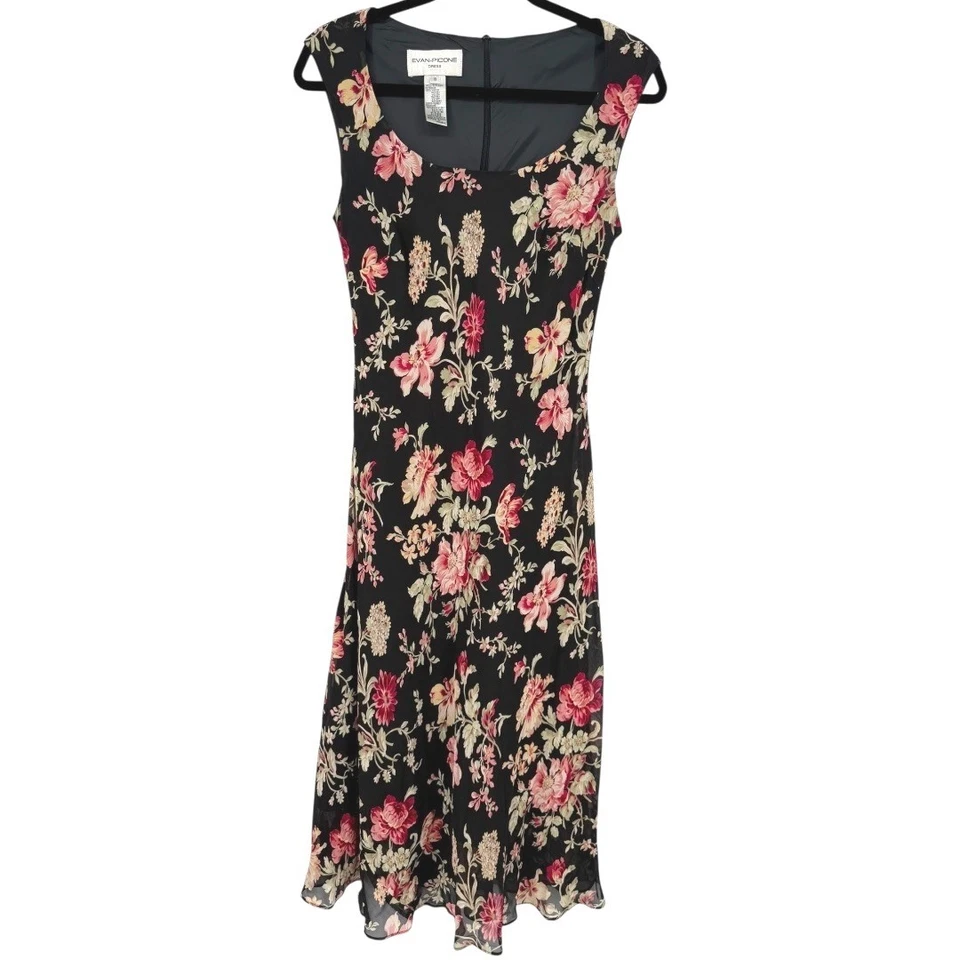 Vestido Evan Picone Midi Floral Sin Mangas Talla 8 Femenino Romántico Hada De Colección Foto 1 de 4
