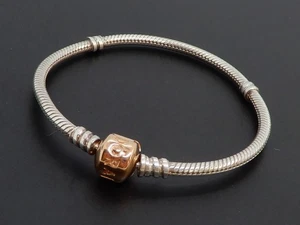 Authentic Pandora Moments Rose Gold Clasp Silver Bracelet 580702 -17cm - Picture 1 of 12