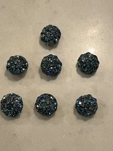 Vtg Blue Rhinestone Metal Dome Buttons Lot of 7 - Picture 1 of 4