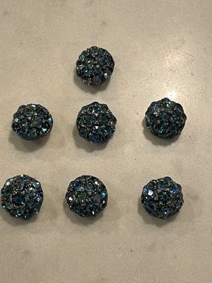 Vtg Blue Rhinestone Metal Dome Buttons Lot of 7 - Image 1 of 4