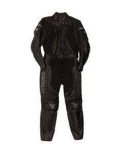 DAINESE Womens Graphic Jumpsuit IT 44 Medium Black Leather Motorcycle CO31 - Picture 1 of 4