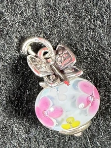 James Avery Sterlingsilber Mariposa Zifferblatt mit rosa Blüte Anhänger Charm - Bild 1 von 3
