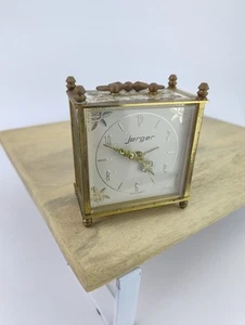Vintage JERGER Carriage Mantle Clock Made In Germany Alarm Metal Floral Etching - Picture 1 of 8