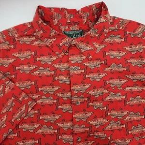 Woolrich All Over Print Fly Fishing Button Up Shirt Men's Size XXL/TTG Red - Picture 1 of 12