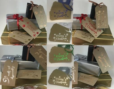 RP RIBBON 20 x Christmas kraft gift tag Silver, Red, Gold, Rose Gold, Blue, Green & White