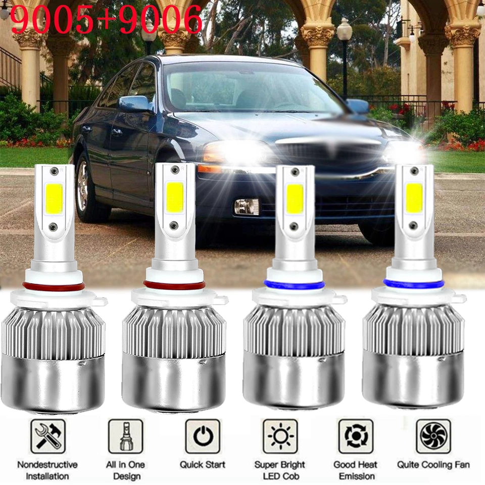 Combo de 4 bombillas LED de haz alto y bajo 6000K para Lincoln LS 2000-2002 Foto 1 de 4