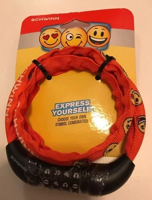 SCHWINN 6mm Bike Combo Lock Fabric Cover Steel Cable Symbol Combo Emojis Orange - Image 1 of 4
