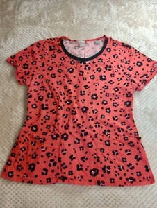 Dickies Floral/Abstract Red, Black, Pink Short Sleeve Scrub Shirt Women's Sz M - Picture 1 of 12
