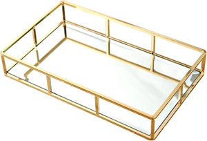 Tray Mirror, Gold Dresser Ornate Tray Metal Decorative Tray Jewelry Perfume Orga - Picture 1 of 12