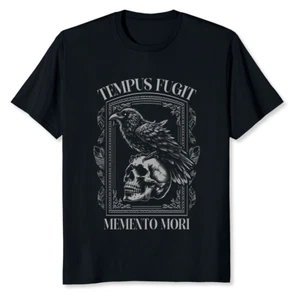 NUEVA Camiseta LIMITADA Tempus Fugit Memento Mori Calavera Cuervo Pájaro - Imagen 1 de 3