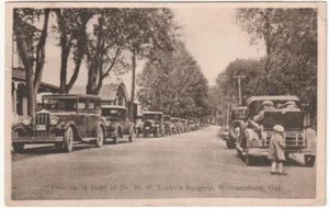 Line Up In Front Of Dr M W Locke's Surgery, Williamsburg Ontario, Sepia Postcard - Picture 1 of 2