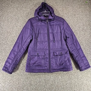 Weatherproof Jacket Womens Large Full Zip Hooded Puffer Purple - Picture 1 of 9