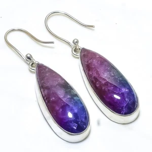 Rainbow Quartz Gemstone Handmade 925 Silver Fashion Jewelry Earring 2.1" RE159 - Picture 1 of 3