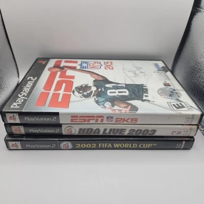 3 Game Sports Lot NFL 2K5, NBA LIVE 2003, 2002 FIFA WORLD CUP (PS2, PLAYSTATION) - Image 1 of 4