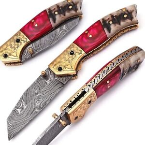 8; Inches Blade Custome Handmade Eagle Knife Damascus Pocket Knives  With Sheath