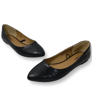 Seychelles Mia Flats Womens 10W Black Croc Embossed Faux Leather Point Toe Shoe - Picture 1 of 11