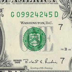 1995 Chicago One Dollar Schein G09924245D B95 Back Plate 53 Crisp UNC - Bild 1 von 11