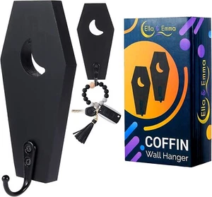 Halloween Decor Gothic Home Decor Moon Wall Hanger with Hook Coffin Key Holder - Picture 1 of 7