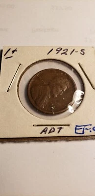 1921 S P LINCOLN WHEAT PENNY CENT FROM OLD COLLECTION IN 1X1 INCH FLIP EF - Image 1 of 2
