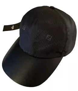 NWT $770 Fendi Logo Leather/Nylon Baseball Cap Hat Black/Navy One Size Italy - Picture 1 of 9