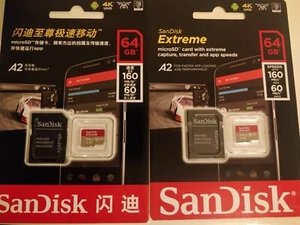 Sandisk Extreme 64GB / 128GB MicroSDXC Memory Card V30 A2 Class 10 - Picture 1 of 7