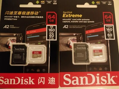Sandisk Extreme 64GB / 128GB MicroSDXC Memory Card V30 A2 Class 10 - Image 1 of 4