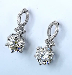 Round Cut Simulated Diamond Solitaire Drop/Dangle Earrings 14k White Gold Plated - Picture 1 of 4