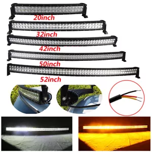 Curved 22"-52"inch Amber & White Led Light Bar Offroad Fog Driving for ATV Truck - Picture 1 of 43