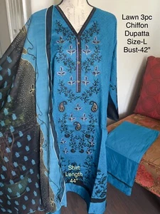 Large Size 42 LAWN 3pc Shalwar Kameez Stitched Embroidered Suit Pakistani Indian - Picture 1 of 6
