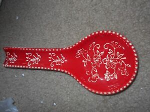 NEW Temptations Red Floral Lace Spoon Rest 9 3/4" PPP-LD-354733