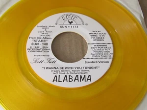 PROMO SUN YELLOW WAX 45 RECORD/ALABAMA/I WANNA BE WITH YOU TONIGHT Gold Vinyl - Picture 1 of 3
