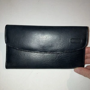 Cartera grande de cuero negra COACH de colección triple con cartera de cheques rara - Imagen 1 de 17