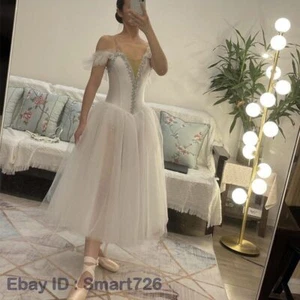 White Ballet Dress Long Romantic Ballet Tutu Professional Girls Ballet Costume - Picture 1 of 8