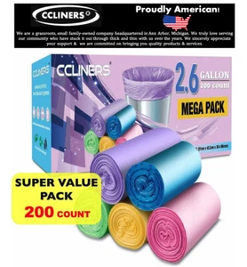 2.6 Gallon Colored Garbage Bags Bathroom Trash Can Liners (200 count, 5 Colors) - Picture 1 of 9