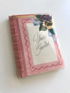 Greetings Inc 15 Vintage Party Invitations Pansy Flowers Pink Sealed Free Ship - Picture 1 of 6