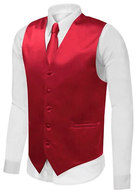Men's Premium 2-Piece Dress Vest Neck Tie Combo Set Solid Color Adjustable Back - Image 1 of 2