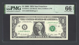 United States-Federal Reserve 1 Dollar 2009 Fr#1934-L (LH Block) UNC Grade 66 - Picture 1 of 2