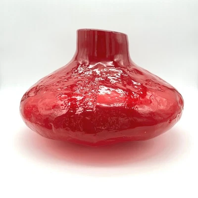 Rare Blenko 1960's MCM Large Red Glass Textured Gourd Vase Vintage Accent Decor - Image 1 of 4