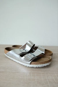Birkenstock Arizona Sandals Silver Metallic 41 Women 10 Men 8 Slip On Slide - Picture 1 of 7