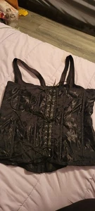 EMPIRE INTIMATES Black VTG Satin Sz 30/L Corset Stretchy Witchy Whimsigoth - Picture 1 of 8