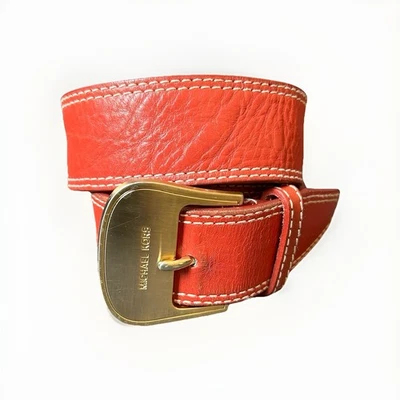 Vintage Y2K Michael Kors Womens Red Genuine Leather Belt Gold Buckle 33” - Image 1 of 4