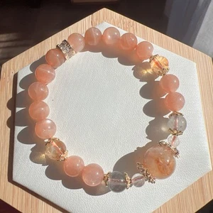 Beautiful Unique Natural Real Sunstone Crystal Beaded Bracelet - Picture 1 of 4