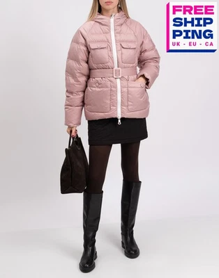 RRP €1098 IENKI IENKI Down Belted Puffer Jacket Size M Pink Full Zip Hooded - Image 1 of 4