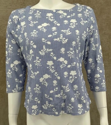 Top Charter Club Mujer Grande Pequeño Rayas Floral Manga 3/4 Algodón Pima Primavera Foto 1 de 4