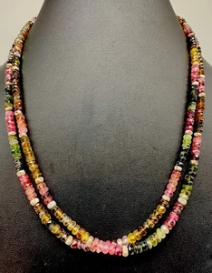 Watermelon Tourmaline 2 Strand Sterling Silver 925 Necklace 21” Box Clasp W/Gem - Picture 1 of 8