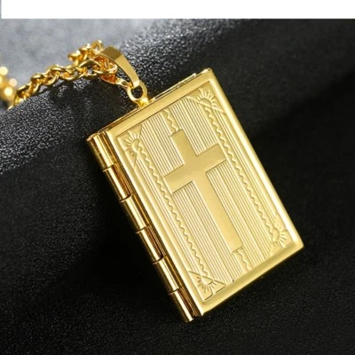 Gold Medaillon zum öffnen Foto Amulett Talisman Medallion Jesus Anhänger Bibel  - Bild 1 von 4