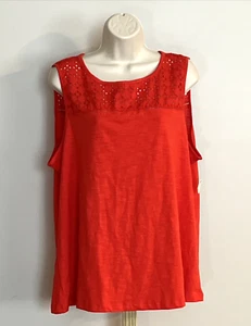 New! St Johns Bay Women's 2XL Eyelet Lace Sleeveless Red Cotton Top Boho - Picture 1 of 8