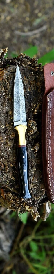 Hecho a mano Damasco acero caza daga hoja fija bota cuchillo funda Full Tang Foto 1 de 4