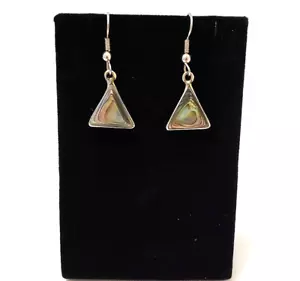 Alpaca Silver Mexico Abalone Shell Pierced Earrings Dangle Drop Triangle Shape - Picture 1 of 12