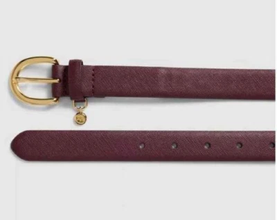 Ralph Lauren Mujer Charm Crosshatch Cinturón Cuero - Talla XL - Borgoña Foto 1 de 4